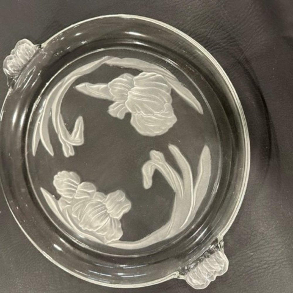 Etched crystal serving dish